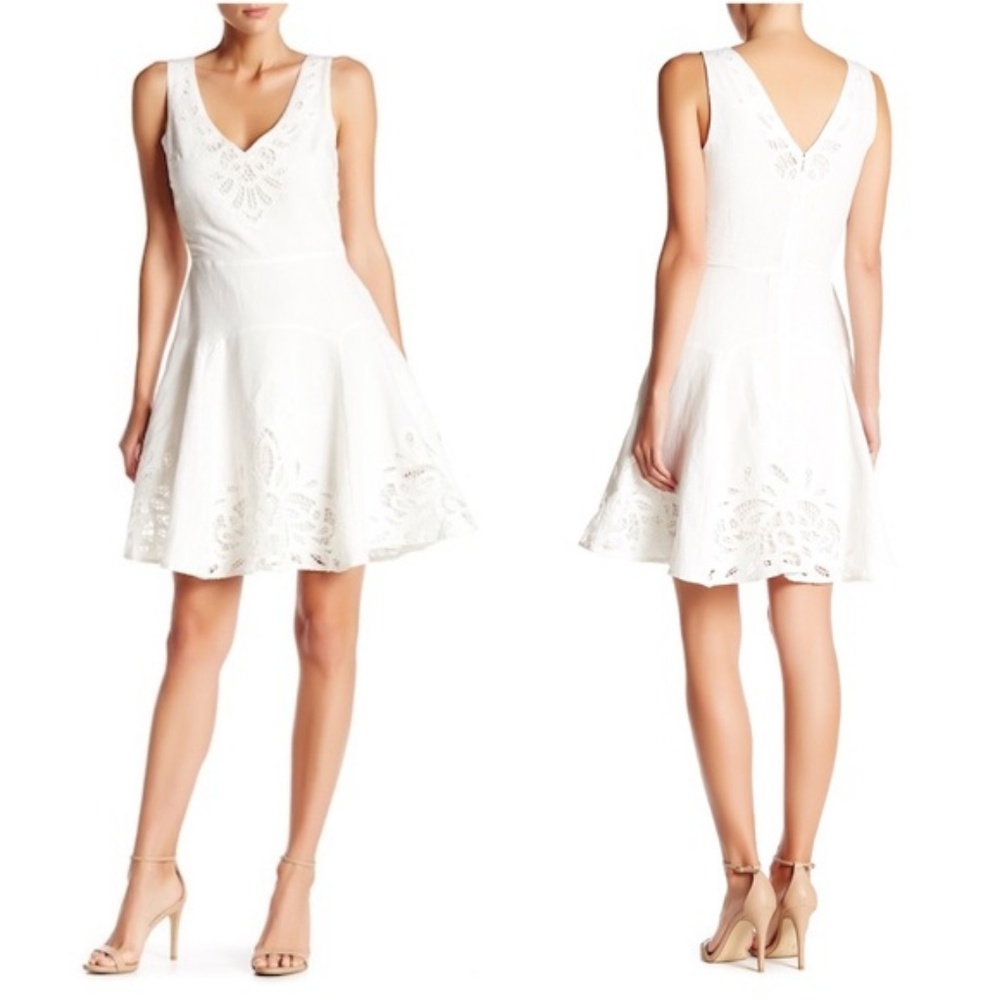 Joie Suzanna White Lace V Neck Fit & Flare Dress